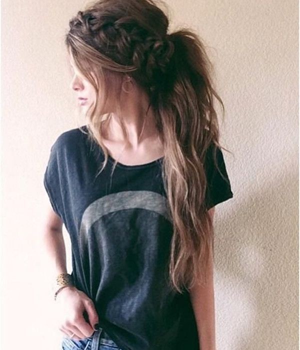 Messy Ponytail with Braid Crow for long brown hair...