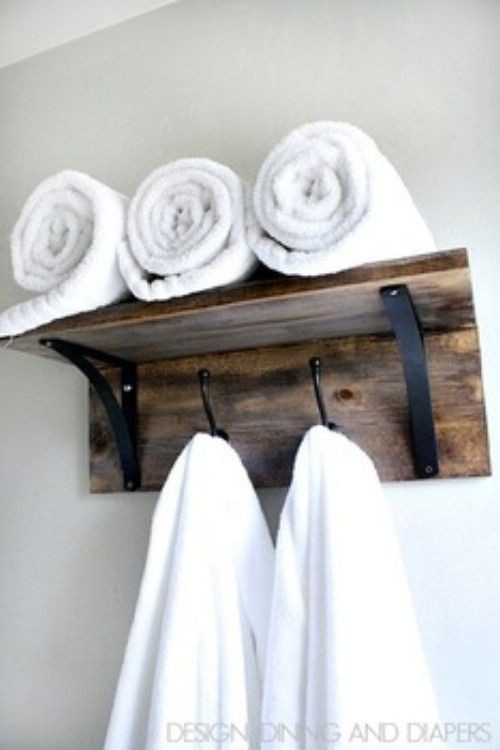 Wooden Towel Organizer - 40 Rustic Home Decor Idea...