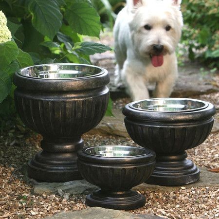 Easily made fancy dog bowls. Just need outdoor urn...