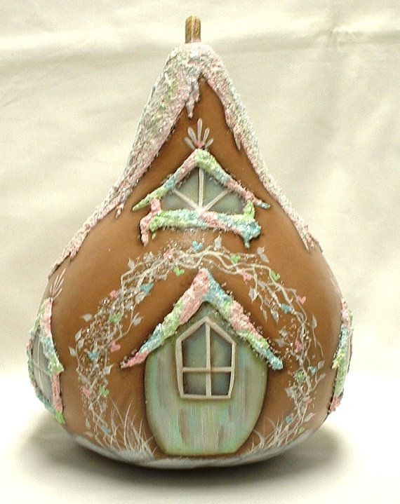 Gingerbread House Gourd  Hand Painted Gourd by Fro...