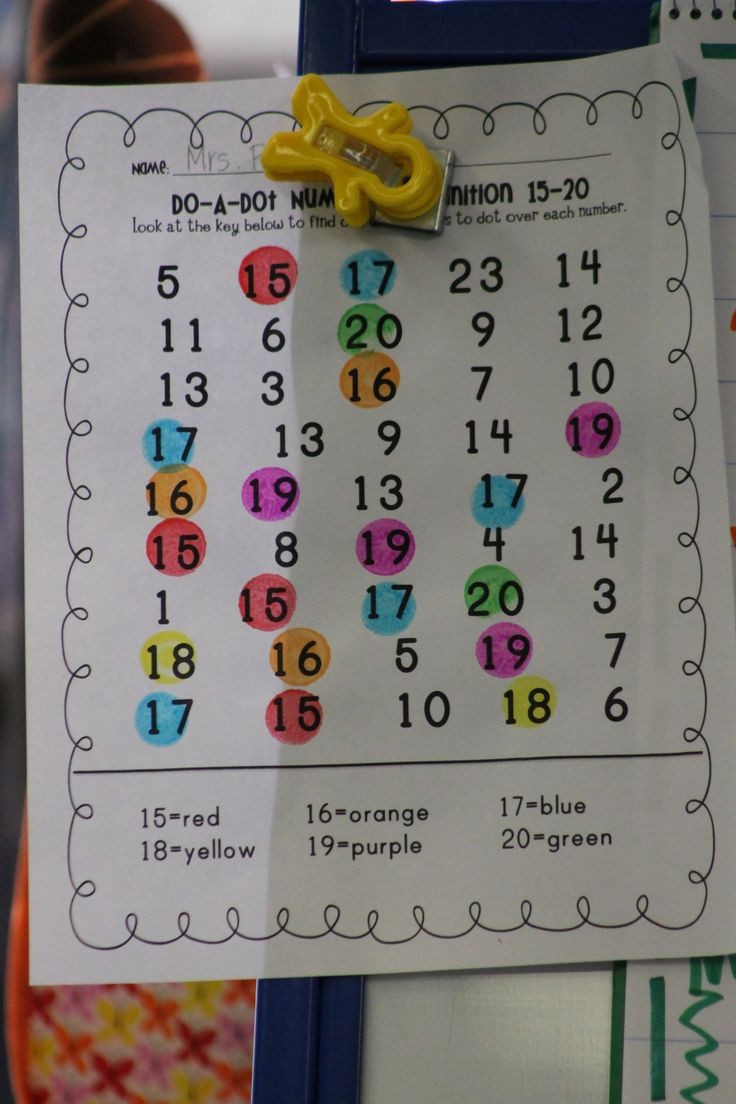 Teen numbers reinforcement; dot numbers by color c...