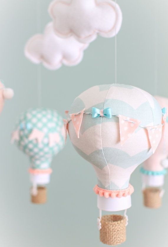 Pink Aqua Baby Mobile Hot Air Balloon Nursery by s...