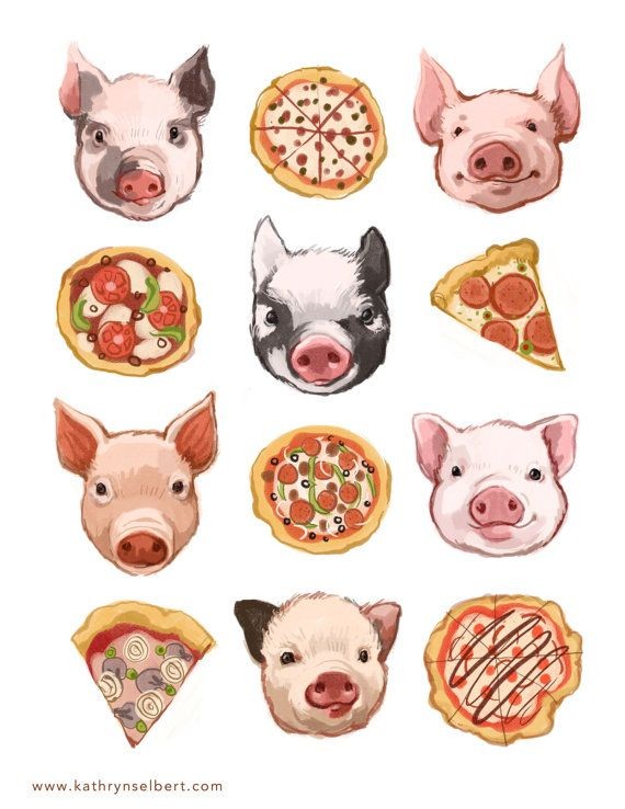 Fine Art Print  Pigs and Pizza Illustration by kat...
