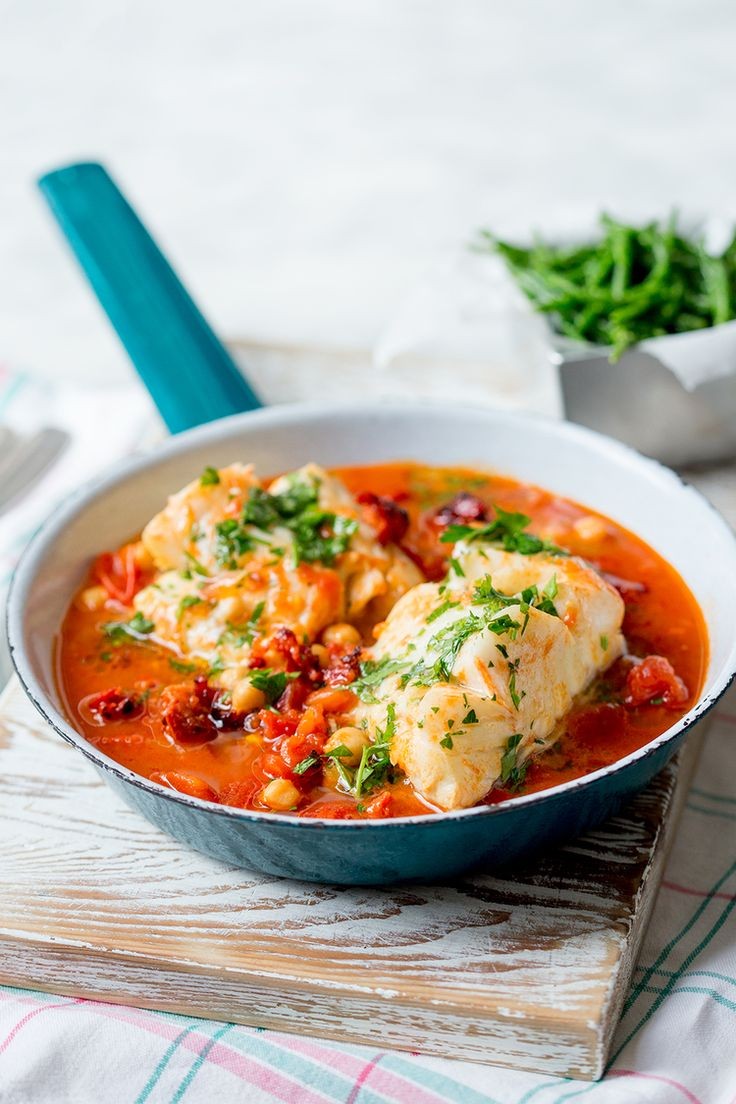 Spanish cod simmered in chorizo and saffron spiked...