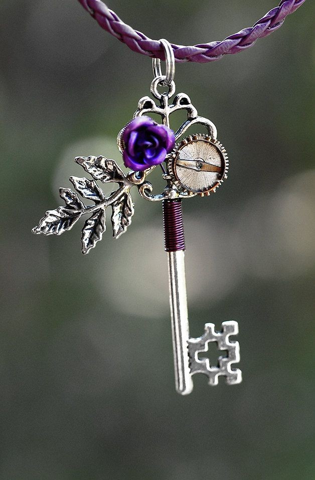 Purple Rose Key Necklace by KeypersCove on Etsy