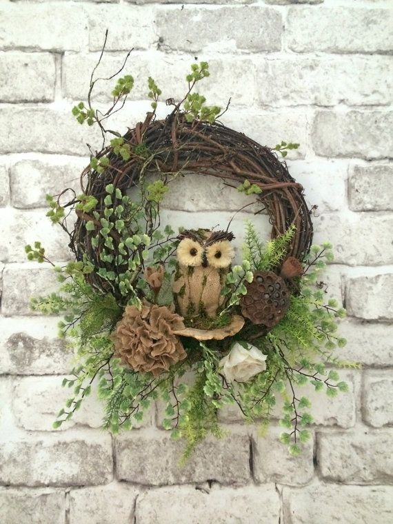 Owl Fall Wreath for Door, Owl Wreath, Burlap Wreat...