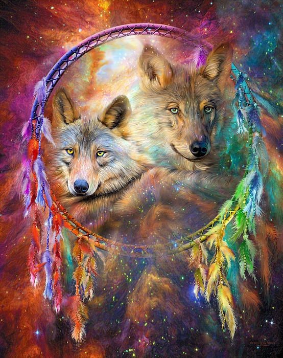 Dream Catcher - Wolf Spirits art by Carol Cavalari...