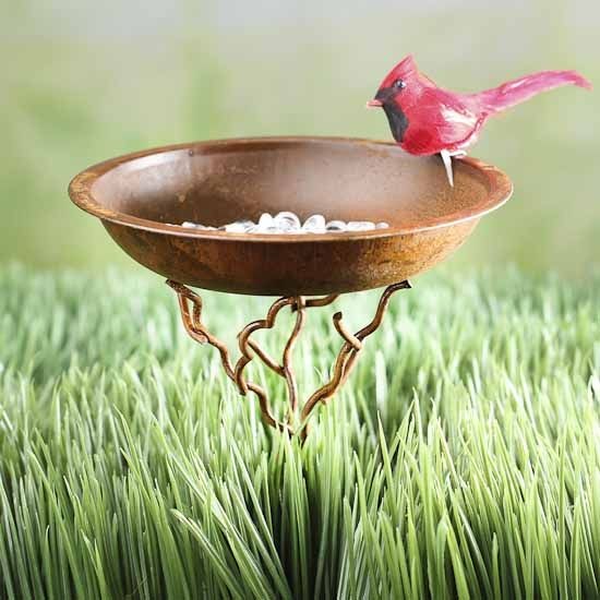 Mini Rusted Metal Bird Bath - Fairy Garden Miniatu...
