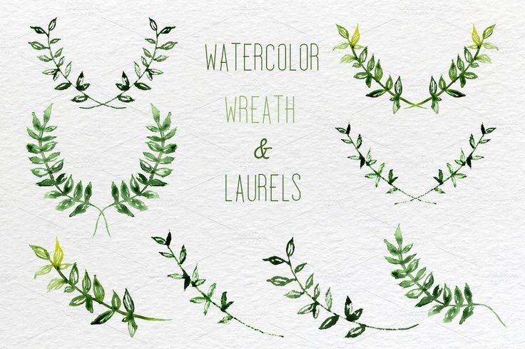 Watercolor set of laurel, wreath and leaves clip a...