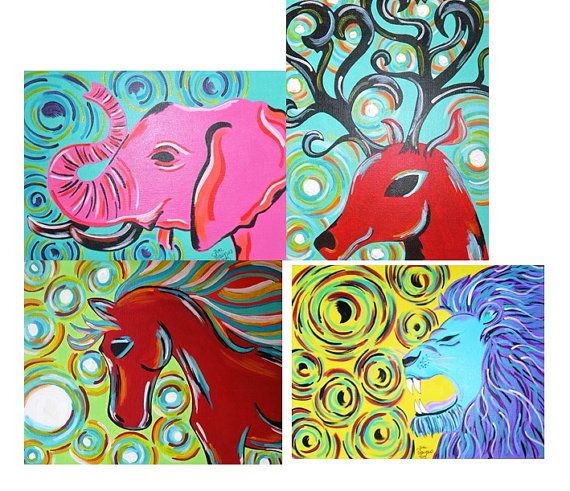 Custom Acrylic Colorful Animals and Swirls Paintin...