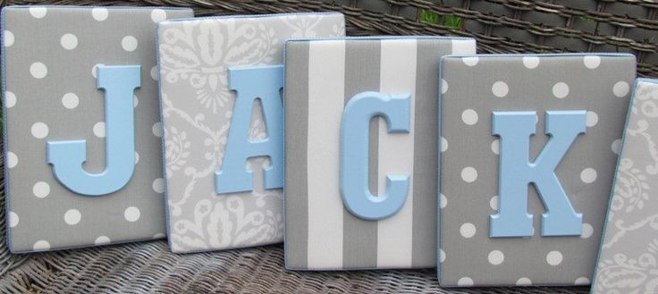 Wall Letters, Blue and Gray Nursery, Gray and Baby...