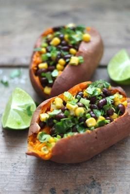 sweet potatoes stuffed with chipotle black beans a...