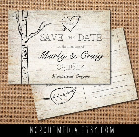 Woodland Wedding Save the Date Card - Vintage, Rus...