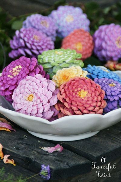 Let's Make Zinnia Flowers from Pine Cones!