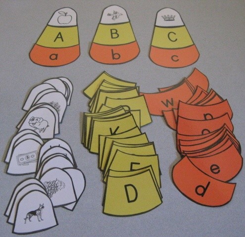 Learning Games: candy corn letters/word match. Als...