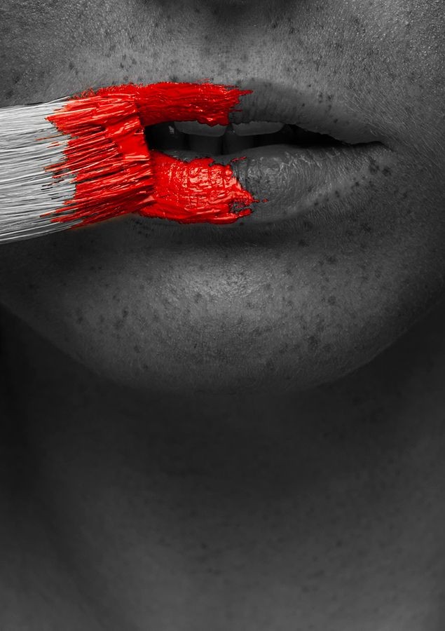 red | lips | paint | brush | freckles | rough | co...