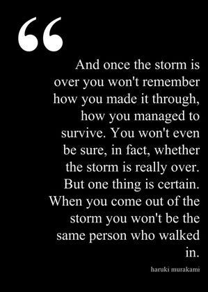 "And once the storm is over you won't remember how...