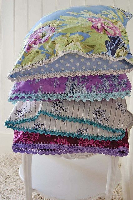 Buy vintage lace and sew onto your pillow cases. I...