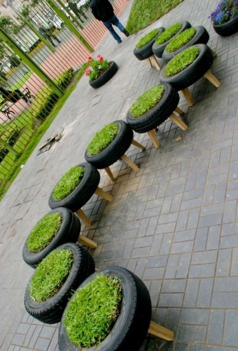 Upcycle old tires into lawn stools!  Absolutely fa...