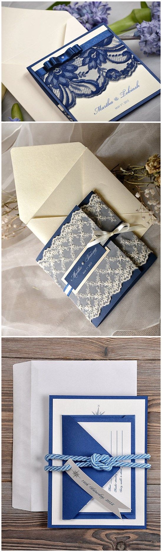 Blue Vintage Lace Wedding Invitations from etsy