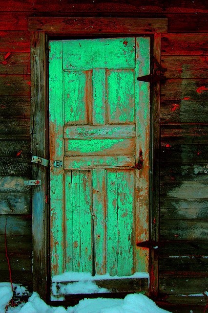 color against wood and snow at the door...great pi...