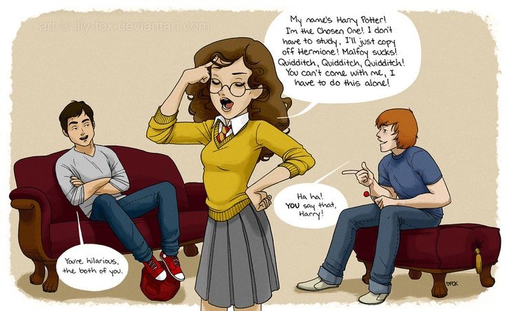 Hermione trying on Harry's glasses :) Look closely...