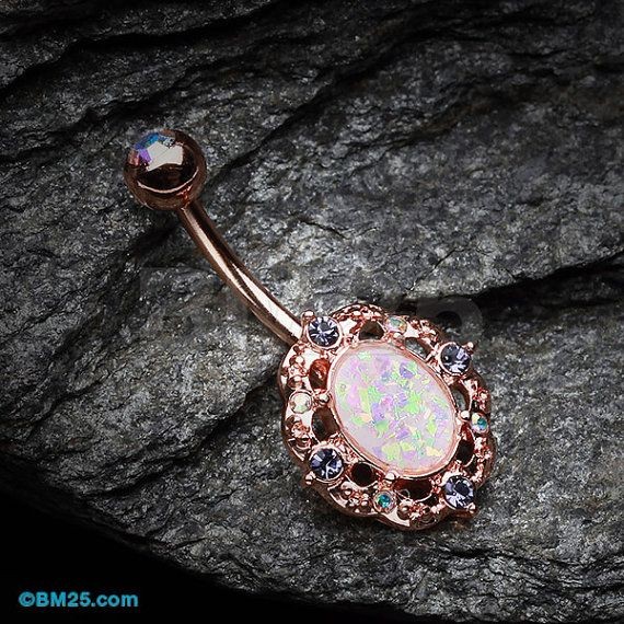 Rose Gold Florid Opal Sparkle Belly Button Ring