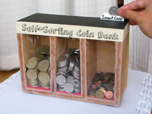 Self-Sorting Wooden Coin Bank  *use 3 separate sho...