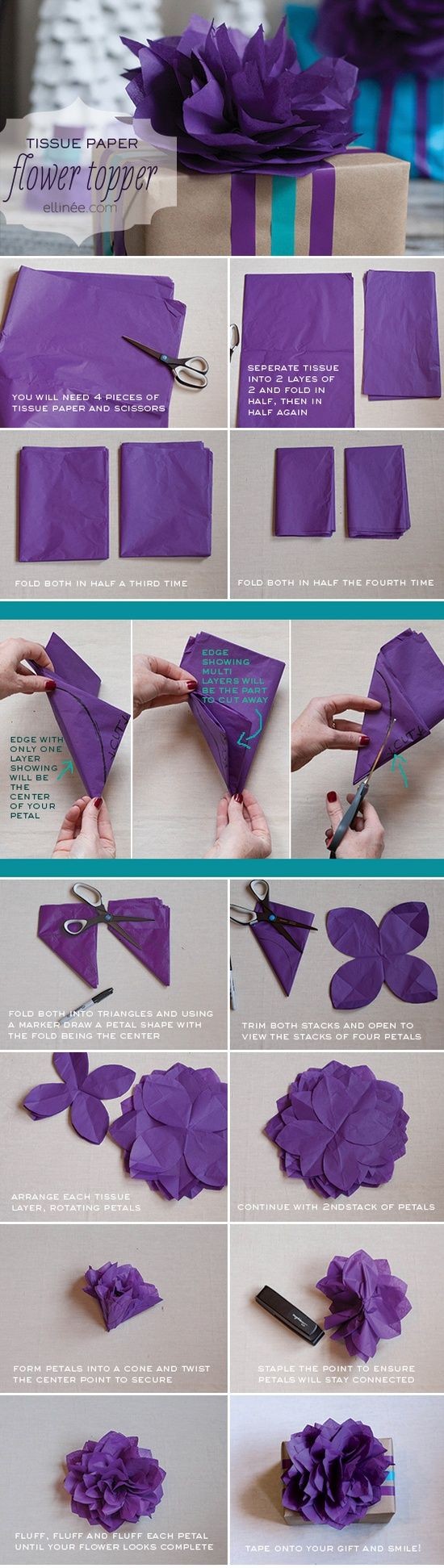 DIY Tissue Paper Flower, Gift Wrap Topper, Tutoria...