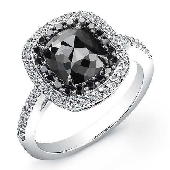White Gold 2 ct Cushion Black Diamond Ring ( i rea...