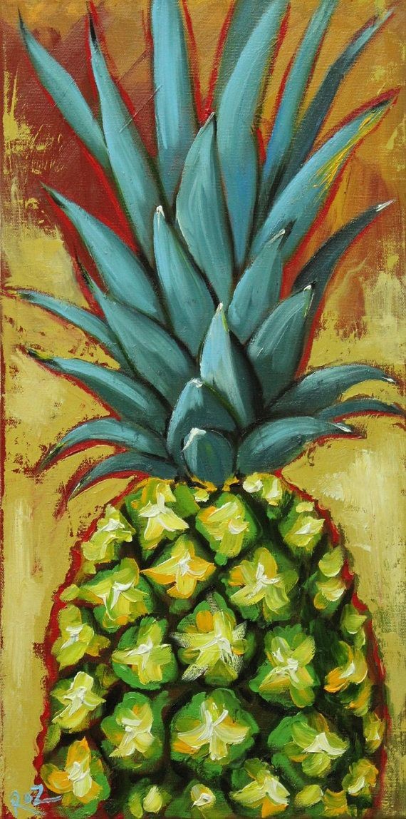 Pineapple painting 4 12x24 inch original still lif...