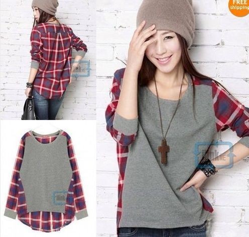 Restyle Idea | sweatshirt front and sleeve cuffs with plaid shirt back ...