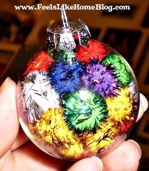 easy ornament for kids to make with plastic balls...