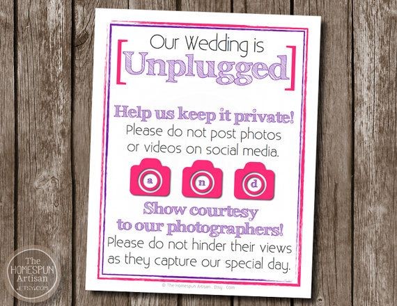 UNPLUGGED Wedding Sign  Printable PDF Option by Th...