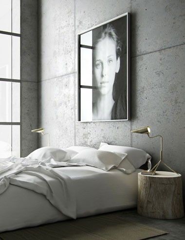 industrial bedroom. Simple with concrete walls and...