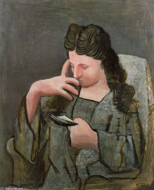 Woman reading ~ Pablo Picasso.  The hands are hila...