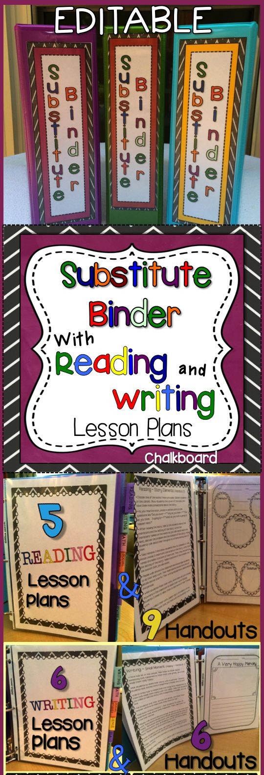 EDITABLE Substitute Binder with Reading and Writin...