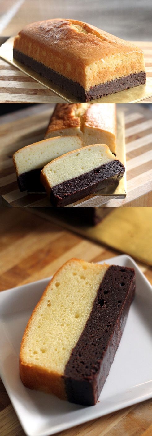 Brownie butter cake, thick brownie and rich butter...