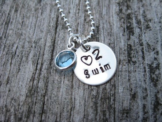 Swim Necklace Swimmer Personalized Birthstone Ster...