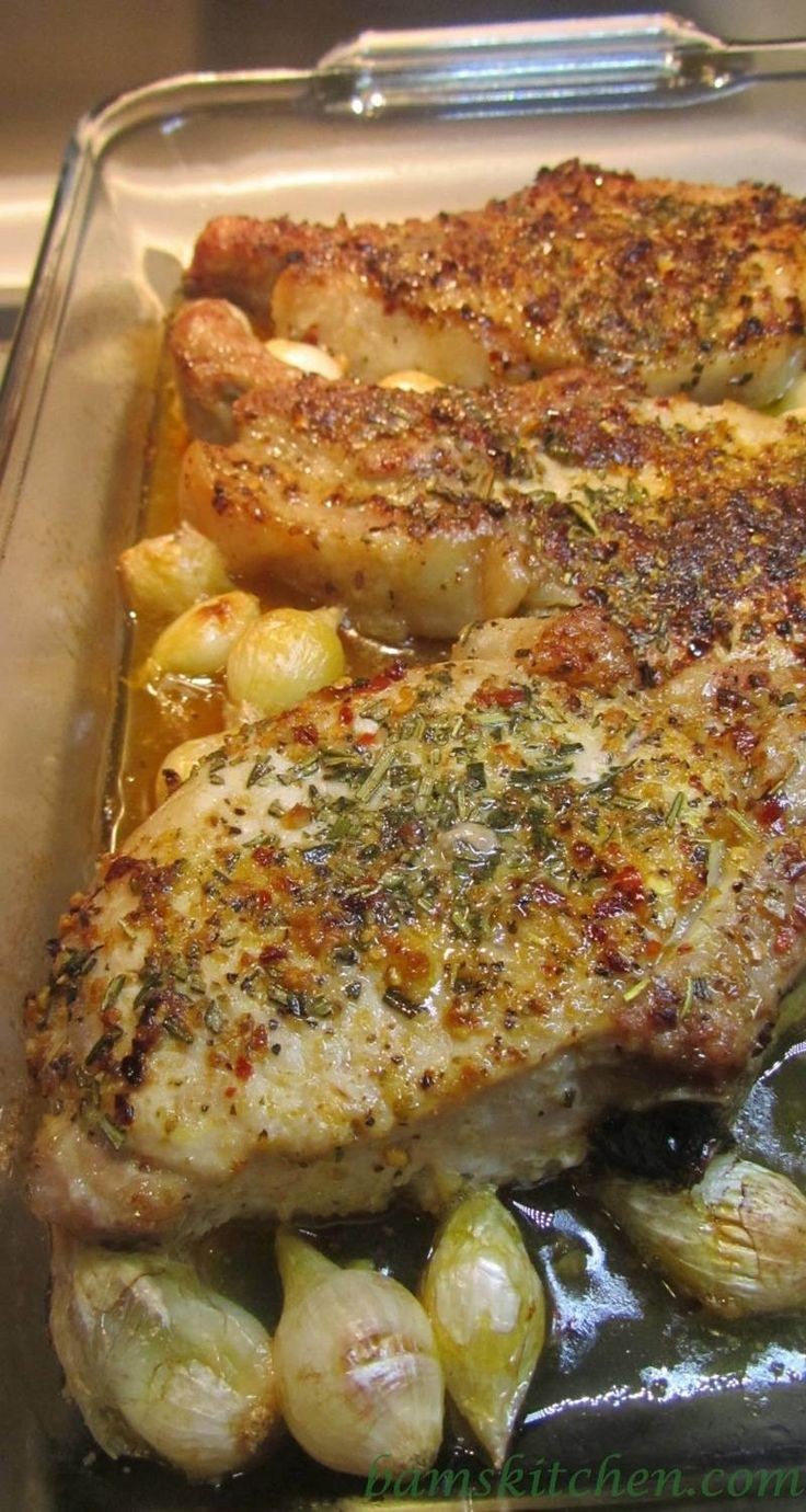Rosemary herbed pork chops with shallot wine sauce...