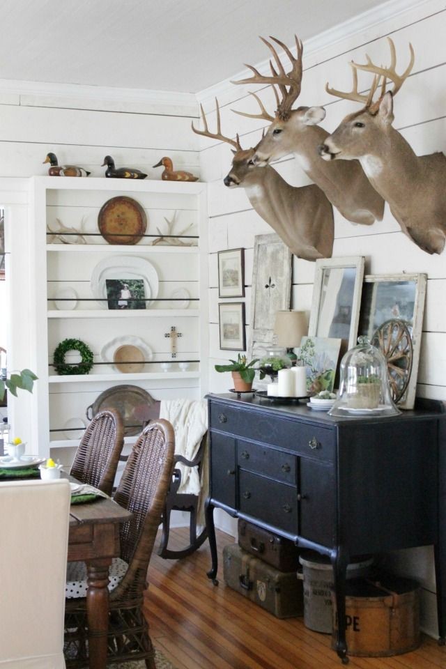 rustic-dining-room. I could do without the deer he...