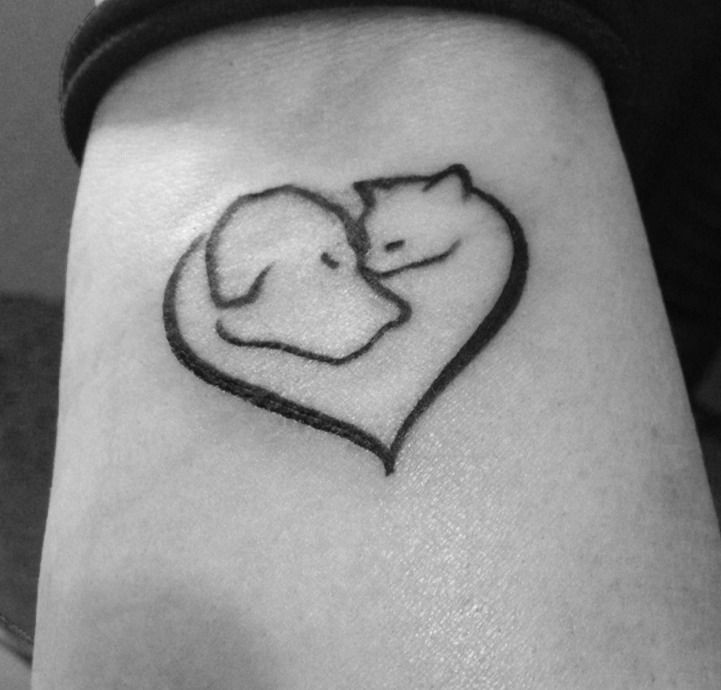 Cat and Dog Heart Tattoo