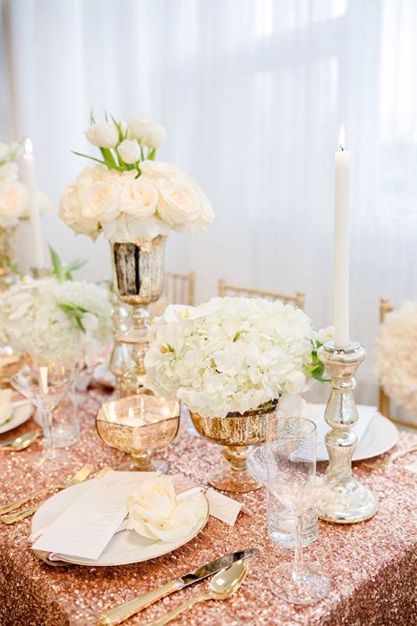 Table scape featuring beautiful sparkly rose gold...