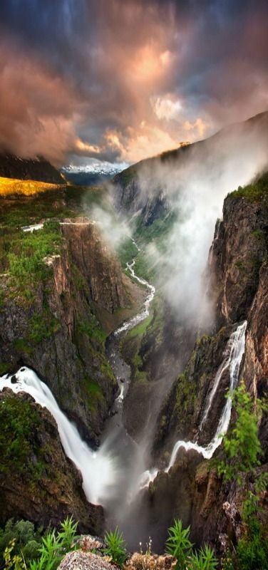 Vøringfossen waterfall which plunges into thi...