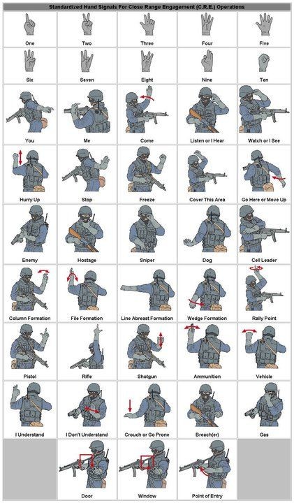 Hand signals, so all non-military personnel can be...