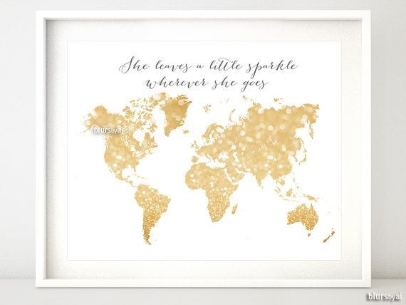 10x8 20x16 Printable world map gold glitter map by...