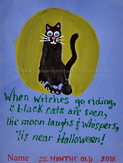 Footprint Black Cat & Cute Halloween Poem