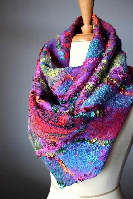 Lovely and Colorful Nuno felted scarf VERTIGO via...
