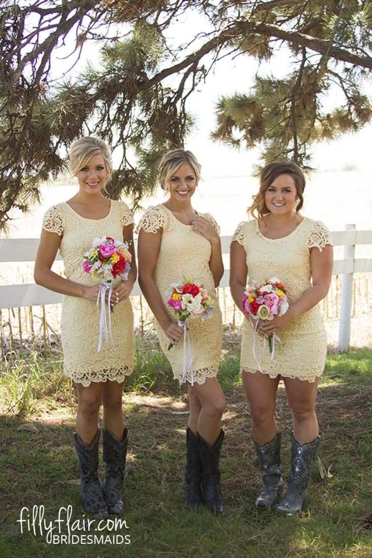 We love a lace bridesmaid dress with boots for you...