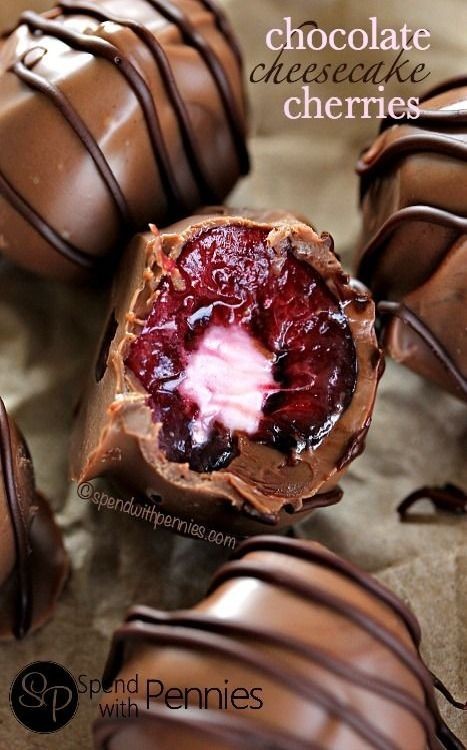Chocolate Cheesecake Cherries. Juicy ripe cherries...